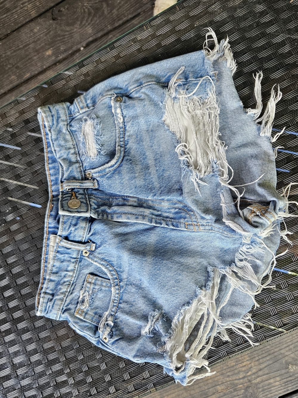 Zara Light Blue Distressed Denim Shorts